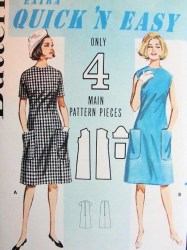 3063 BUTTERICK 60s QUICK EASY  PATCH POCKET DRESS SLEEVES OR NOT PATTERN 14 34 16 36"